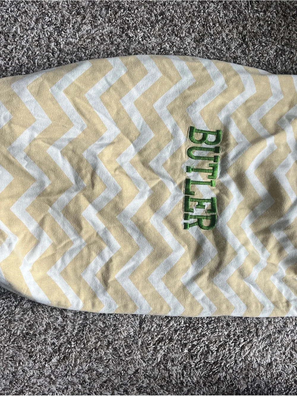 Reversible Green Chevron Tote with Gold 'BUTLER' Embroidery
